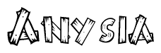 The clipart image shows the name Anysia stylized to look like it is constructed out of separate wooden planks or boards, with each letter having wood grain and plank-like details.