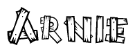 The clipart image shows the name Arnie stylized to look as if it has been constructed out of wooden planks or logs. Each letter is designed to resemble pieces of wood.