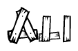 The clipart image shows the name Ali stylized to look as if it has been constructed out of wooden planks or logs. Each letter is designed to resemble pieces of wood.