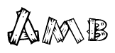 The image contains the name Amb written in a decorative, stylized font with a hand-drawn appearance. The lines are made up of what appears to be planks of wood, which are nailed together