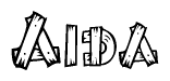 The clipart image shows the name Aida stylized to look as if it has been constructed out of wooden planks or logs. Each letter is designed to resemble pieces of wood.