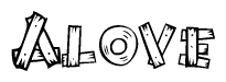 The clipart image shows the name Alove stylized to look as if it has been constructed out of wooden planks or logs. Each letter is designed to resemble pieces of wood.