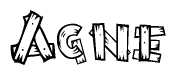 The image contains the name Agne written in a decorative, stylized font with a hand-drawn appearance. The lines are made up of what appears to be planks of wood, which are nailed together