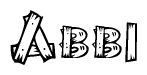 The image contains the name Abbi written in a decorative, stylized font with a hand-drawn appearance. The lines are made up of what appears to be planks of wood, which are nailed together