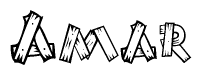 The image contains the name Amar written in a decorative, stylized font with a hand-drawn appearance. The lines are made up of what appears to be planks of wood, which are nailed together