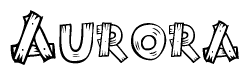 The image contains the name Aurora written in a decorative, stylized font with a hand-drawn appearance. The lines are made up of what appears to be planks of wood, which are nailed together