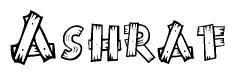 The clipart image shows the name Ashraf stylized to look like it is constructed out of separate wooden planks or boards, with each letter having wood grain and plank-like details.