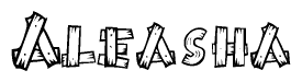 The clipart image shows the name Aleasha stylized to look like it is constructed out of separate wooden planks or boards, with each letter having wood grain and plank-like details.