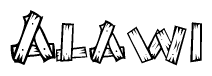 The clipart image shows the name Alawi stylized to look like it is constructed out of separate wooden planks or boards, with each letter having wood grain and plank-like details.
