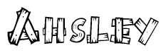 The image contains the name Ahsley written in a decorative, stylized font with a hand-drawn appearance. The lines are made up of what appears to be planks of wood, which are nailed together