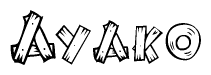 The clipart image shows the name Ayako stylized to look as if it has been constructed out of wooden planks or logs. Each letter is designed to resemble pieces of wood.