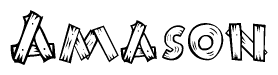 The clipart image shows the name Amason stylized to look as if it has been constructed out of wooden planks or logs. Each letter is designed to resemble pieces of wood.