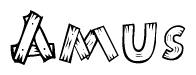 The clipart image shows the name Amus stylized to look like it is constructed out of separate wooden planks or boards, with each letter having wood grain and plank-like details.