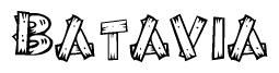 The clipart image shows the name Batavia stylized to look as if it has been constructed out of wooden planks or logs. Each letter is designed to resemble pieces of wood.