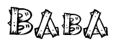 The clipart image shows the name Baba stylized to look as if it has been constructed out of wooden planks or logs. Each letter is designed to resemble pieces of wood.