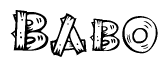 The clipart image shows the name Babo stylized to look as if it has been constructed out of wooden planks or logs. Each letter is designed to resemble pieces of wood.