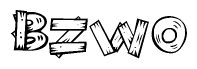 The clipart image shows the name Bzwo stylized to look like it is constructed out of separate wooden planks or boards, with each letter having wood grain and plank-like details.