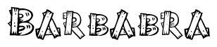 The image contains the name Barbabra written in a decorative, stylized font with a hand-drawn appearance. The lines are made up of what appears to be planks of wood, which are nailed together