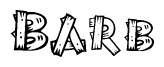 The clipart image shows the name Barb stylized to look like it is constructed out of separate wooden planks or boards, with each letter having wood grain and plank-like details.