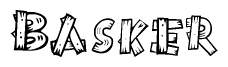 The image contains the name Basker written in a decorative, stylized font with a hand-drawn appearance. The lines are made up of what appears to be planks of wood, which are nailed together