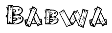 The clipart image shows the name Babwa stylized to look like it is constructed out of separate wooden planks or boards, with each letter having wood grain and plank-like details.