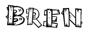 The image contains the name Bren written in a decorative, stylized font with a hand-drawn appearance. The lines are made up of what appears to be planks of wood, which are nailed together