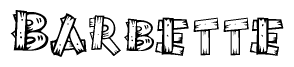 The image contains the name Barbette written in a decorative, stylized font with a hand-drawn appearance. The lines are made up of what appears to be planks of wood, which are nailed together