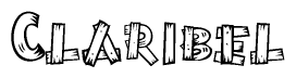 The image contains the name Claribel written in a decorative, stylized font with a hand-drawn appearance. The lines are made up of what appears to be planks of wood, which are nailed together
