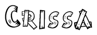 The clipart image shows the name Crissa stylized to look like it is constructed out of separate wooden planks or boards, with each letter having wood grain and plank-like details.