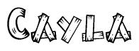 The clipart image shows the name Cayla stylized to look as if it has been constructed out of wooden planks or logs. Each letter is designed to resemble pieces of wood.