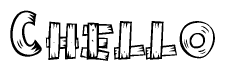 The clipart image shows the name Chello stylized to look like it is constructed out of separate wooden planks or boards, with each letter having wood grain and plank-like details.