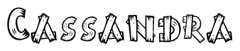 The clipart image shows the name Cassandra stylized to look as if it has been constructed out of wooden planks or logs. Each letter is designed to resemble pieces of wood.