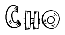 The image contains the name Cho written in a decorative, stylized font with a hand-drawn appearance. The lines are made up of what appears to be planks of wood, which are nailed together