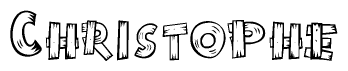 The clipart image shows the name Christophe stylized to look as if it has been constructed out of wooden planks or logs. Each letter is designed to resemble pieces of wood.
