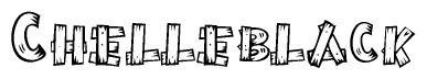 The image contains the name Chelleblack written in a decorative, stylized font with a hand-drawn appearance. The lines are made up of what appears to be planks of wood, which are nailed together
