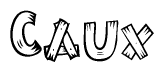 The image contains the name Caux written in a decorative, stylized font with a hand-drawn appearance. The lines are made up of what appears to be planks of wood, which are nailed together