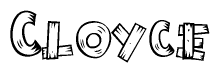 The image contains the name Cloyce written in a decorative, stylized font with a hand-drawn appearance. The lines are made up of what appears to be planks of wood, which are nailed together