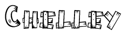The image contains the name Chelley written in a decorative, stylized font with a hand-drawn appearance. The lines are made up of what appears to be planks of wood, which are nailed together