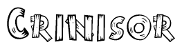 The image contains the name Crinisor written in a decorative, stylized font with a hand-drawn appearance. The lines are made up of what appears to be planks of wood, which are nailed together
