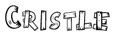 The image contains the name Cristle written in a decorative, stylized font with a hand-drawn appearance. The lines are made up of what appears to be planks of wood, which are nailed together