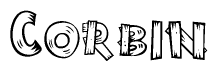 The clipart image shows the name Corbin stylized to look as if it has been constructed out of wooden planks or logs. Each letter is designed to resemble pieces of wood.