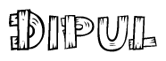 The image contains the name Dipul written in a decorative, stylized font with a hand-drawn appearance. The lines are made up of what appears to be planks of wood, which are nailed together