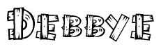 The image contains the name Debbye written in a decorative, stylized font with a hand-drawn appearance. The lines are made up of what appears to be planks of wood, which are nailed together