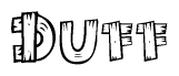The clipart image shows the name Duff stylized to look as if it has been constructed out of wooden planks or logs. Each letter is designed to resemble pieces of wood.