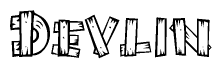 The clipart image shows the name Devlin stylized to look as if it has been constructed out of wooden planks or logs. Each letter is designed to resemble pieces of wood.