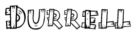 The clipart image shows the name Durrell stylized to look like it is constructed out of separate wooden planks or boards, with each letter having wood grain and plank-like details.