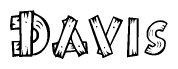 The image contains the name Davis written in a decorative, stylized font with a hand-drawn appearance. The lines are made up of what appears to be planks of wood, which are nailed together