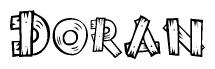 The clipart image shows the name Doran stylized to look as if it has been constructed out of wooden planks or logs. Each letter is designed to resemble pieces of wood.