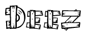 The clipart image shows the name Deez stylized to look as if it has been constructed out of wooden planks or logs. Each letter is designed to resemble pieces of wood.