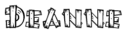 The clipart image shows the name Deanne stylized to look like it is constructed out of separate wooden planks or boards, with each letter having wood grain and plank-like details.